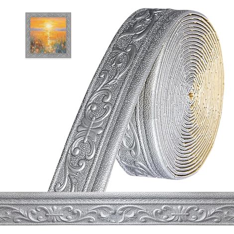 Bordure Autocollante 3D Moulures de Plâtre Murale - 10 m x 8 cm x 5 mm - Moulures Autocollantes, Étanches, Bordure Murale, Moulures Autocollantes pour Angles, Lignes de Plafond, Décoration
