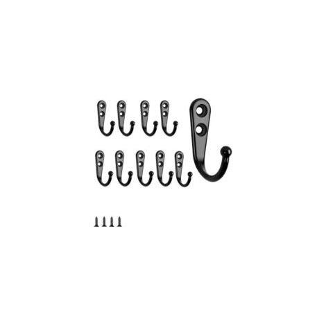Juego de 10 percheros minimalistas de pared, color negro, con tornillos de montaje. - Crezuo