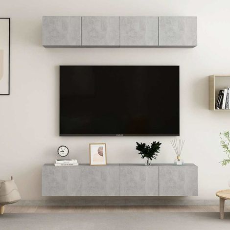 vidaXL Juego de muebles de salón 4 piezas gris hormigón 80x30x30 cm (1/5)