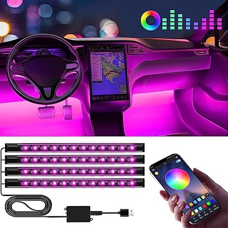 Éclairage Intérieur de Voiture, Lampe LED Accessoire Voiture, Cadeau Homme Maman Cadeau Fete des Grand Mere Femme,Car Accessories Contrôle APP