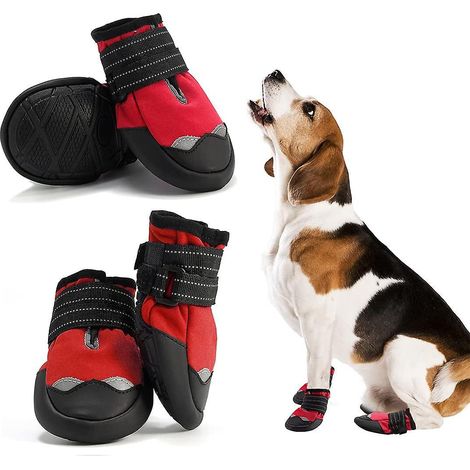 Set mit 4 Hundeschuhen, wasserdichte Schuhe mit reflektierenden Streifen, weiche, rutschfeste und robuste Sohle zum Schutz der Pfoten.