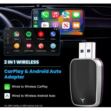 Carplay Adaptateur sans fil pour Android Auto Petit Dongle de voiture pour voiture filaire vers prise sans fil USB vers C, câble USB vers C, boîte Carplay automatique, boîtier adaptateur compatible,Ar