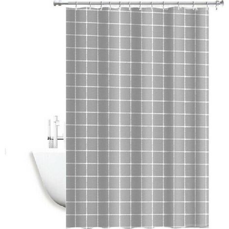 Trade Shop - Cortina De Baño Impermeable Tejido Pvc 12 Ganchos Cuadrados Plástico 180x200cm - (1/2)