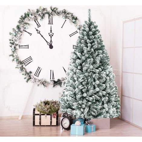 COSTWAY 180cm Kuenstlicher Weihnachtsbaum mit Schnee, Tannenbaum mit Metallstaender, Christbaum PVC Nadeln, Kunstbaum Weihnachten Klappsystem ideal fuer Zuhause, Buero, Geschaefte und Hotels 180cm (1/5)
