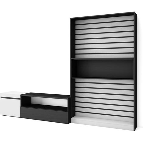 Skraut Home - Muebles de Salón para TV, Conjunto de muebles comedor, 260x186x35cm, Para TV hasta 65", Mueble Televisión, Estilo Moderno, Blanco y negro (1/5)