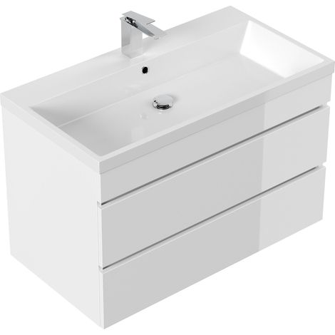 Badmöbel Via 90 SoftClose weiss hochglanz mit grifflosen Schubladen (1/5)