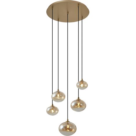 QAZQA Lampada a sospensione jia - Art déco - Acciaio,Vetro - Oro/Bianco - Tondo/Sfera Max. 5 x Watt