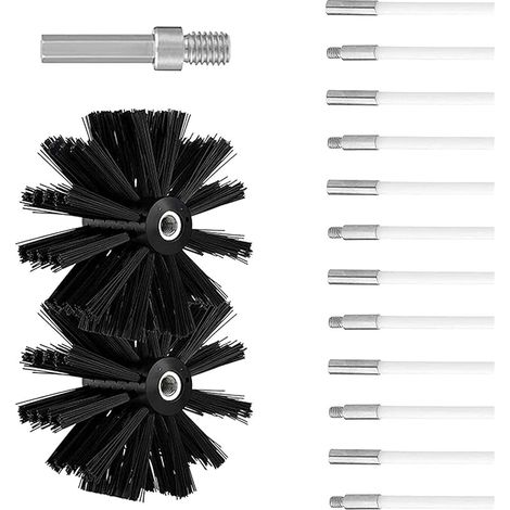 Kit de Ramonage, Diameter 200mm, Cheminee Outil Nettoyage de CheminéE Brosses Kit Comprenant 12 Tiges Flexibles de 410 mm et 2 TêTes de Brosse 200 mm de Diamètre pour PoêLe à Bois (1/5)
