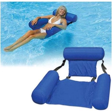 Chaise gonflable bleue pour adulte, lit flottant en tissu réglable, convient pour piscine, plage (1/5)
