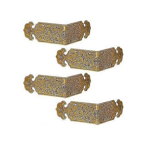Set mit 4 dekorativen Eckenschützern aus antikem Messing für Möbel im Vintage-Stil