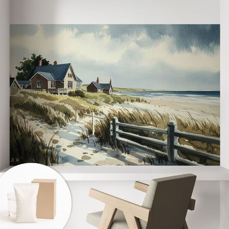 Papier peint intissé mural avec colle pour salon et chambre Décoration murale rapide - Colle incluse gratuite Dunes de plage 104x70 cm (1/5)