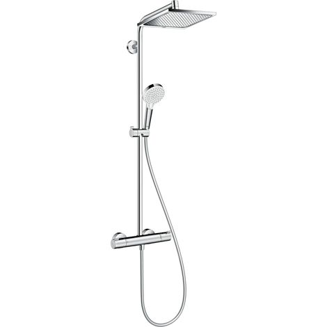 [JAMAIS UTILISÉ] Hansgrohe – Colonne de douche thermostatique Crometta E 240 – Douche de tête carrée 24cm orientable – Mitigeur thermostatique Ecostat 1001 – Flexible 1,60m