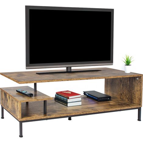 Relaxdays Mueble TV, 3 baldas, abierto hasta 55", HxAxF: 40 x 106 x 39,5 cm, marrón/negro