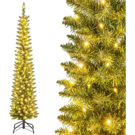 Albero di Natale artificiale da 180cm slim con luci LED bianche calde per casa negozio (1/4)