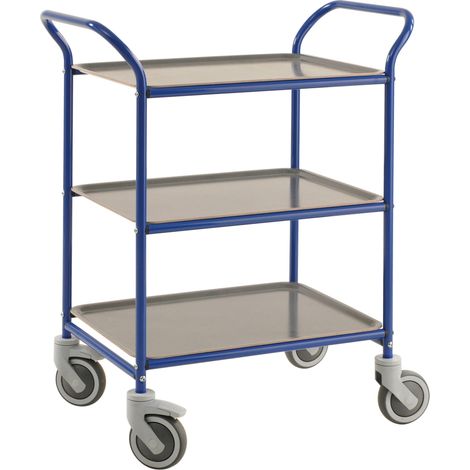 Kongamek Tablettwagen 770x495x960mm blau pulverbeschichtet mit Bremse und 3 Tabletts in grau (1/2)
