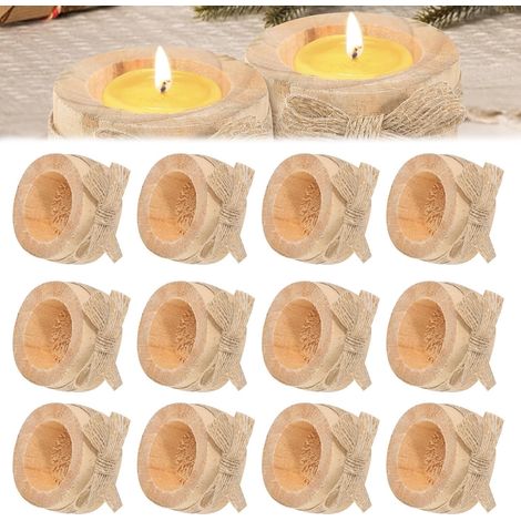12 Pièces Photophores en Bois, 6x2.5cm Bougeoir Bois Naturel Chandelier Votive Bougeoir en Bois, Support de Bougie Décoration pour Mariage Anniversaire Décoration de Table (1/5)