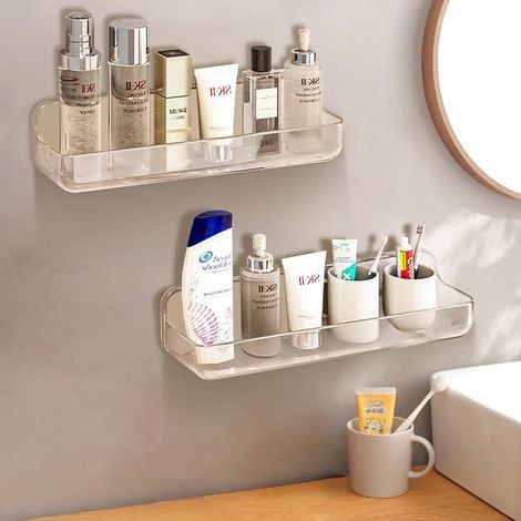 – Étagère de douche sans perçage – 2 pièces murales en plastique PET – Grande capacité 16 lb – Drainage facile pour salle de bain et cuisine