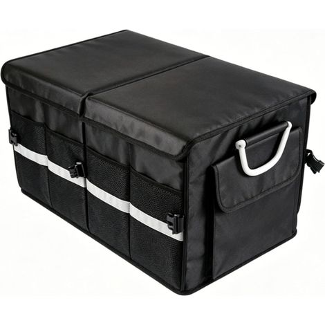 Organisateur de Coffre de Voiture Boîte de Rangement Pliable avec Couvercle 55L Tissu Oxford 3 Compartiments pour SUV Camion Voyage Camping Organisateur (Sans compartiment à chaussures noir (1/5)