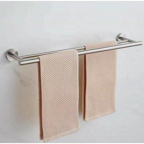 Porte-Serviettes Murale Double Tige - Acier Inoxydable SUS304 Brossé - 40 cm - Salle De Bain Cuisine Balcon - 1 Pièce (1/5)