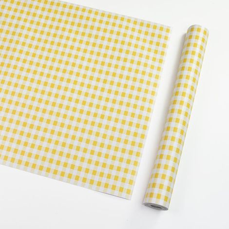 Papel adhesivo decorativo Vichy de vinilo autoadhesivo para cómodas, cajones, estantes, armarios de cocina, despensas, refrigeradores y manualidades (45 cm x 10 m, amarillo)