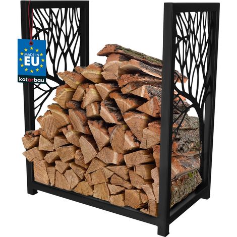 Soporte para leña KOTARBAU® para chimenea, de acero, metal, decorativo, color negro, 50 x 30 x 60 cm.