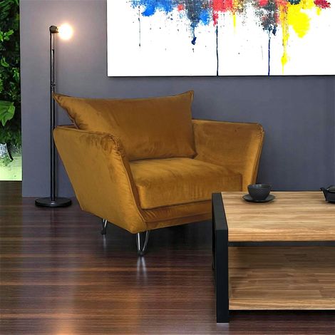 Fauteuil en velours ocre EPIKA (1/5)