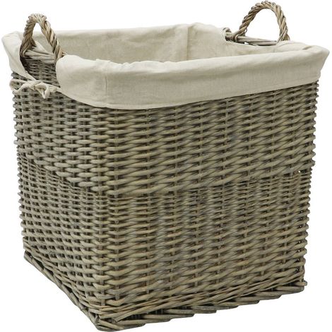 Antiques Wash Canvas Lined Rectangle Log Basket with Loop Handles (1/4)