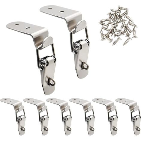 Lot de 8 verrous à ressort à 90 degrés en acier inoxydable avec fermoir à boucle et vis de montage pour boîtes, armoires, portes, granges, caisses en bois, boîtes à outils (1/4)