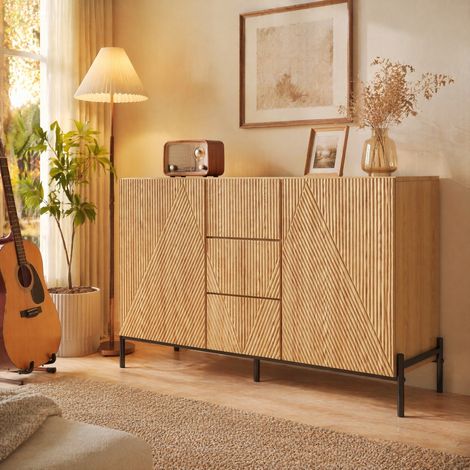 Madia moderna con struttura geometrica, 115,5 x 40 x 76 cm, MDF naturale HAVRYA (1/5)
