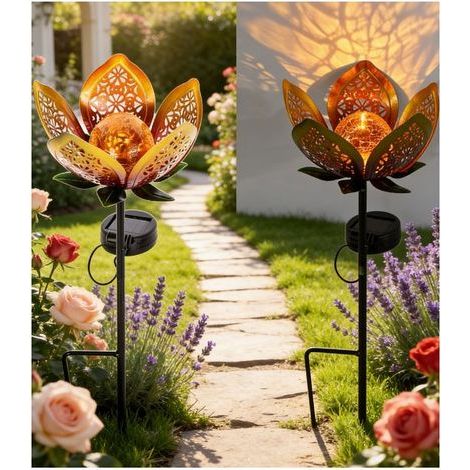 Lampe Solaire Piquet Soleil en Fer Ajouré - Lumière Jaune Éclairage Jardin Extérieur, Étanche & Décoration Paysage (1 pièce)-lsw (1/5)