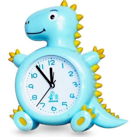 Réveil enfant, horloge analogique dinosaure murale et de bureau, bleue 18x21cm pour la décoration de la chambre d'enfant (1/4)