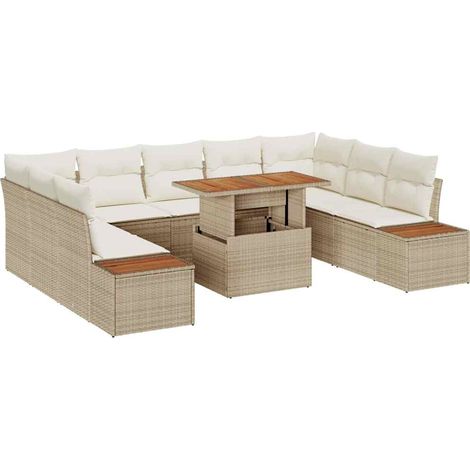 Maison Exclusive - Conjunto de sofás de jardín 10 uds. Beige ratá (1/5)