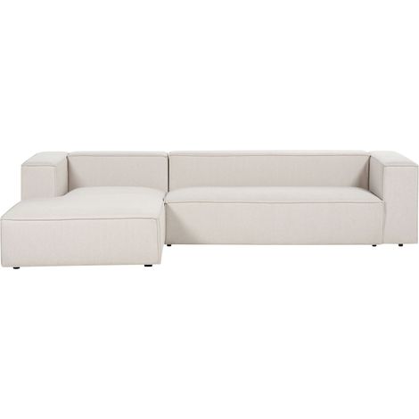 Divano angolare destro minimalista imbottito in tessuto a 3 posti beige talpa Vernon