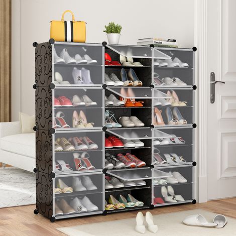 Estantería por Módulos, Organizador de Zapatos, DIY Zapatero con 24 Estantes, Resistente al Polvo, Fácil Montaje, Plástico (1/7)