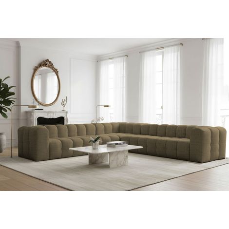 Ecksofa Designersofa SOLVIE XL in Stoff Moly Moosgrün Seite Universal