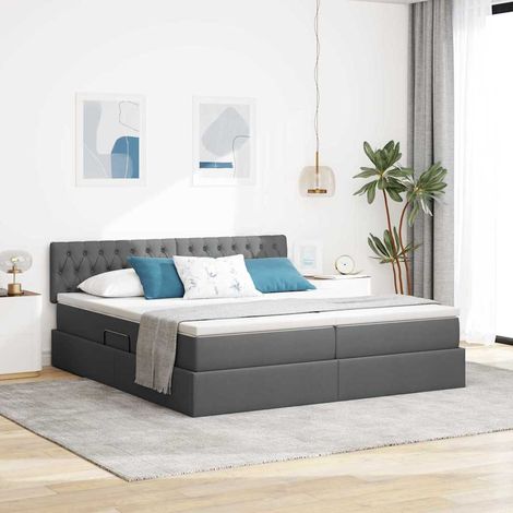 vidaXL Lit de rangement LED avec matelas Gris foncé 180 x 200 cm Tissu (1/5)