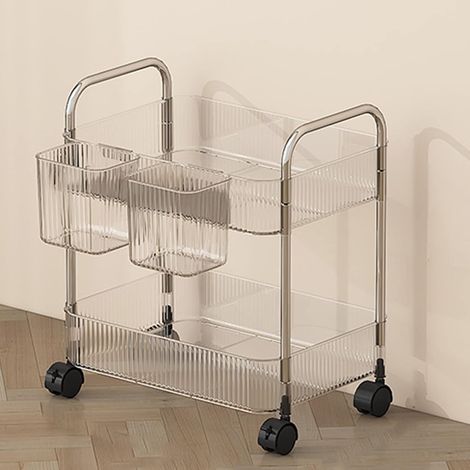Organizer portaoggetti in acrilico trasparente, carrello portaoggetti per cosmetici, organizer per articoli da toeletta, comodino, 2 livelli (1/5)