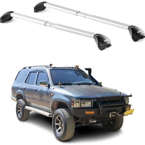 OMAC Barres de toit transversales certifiées TÜV pour Toyota 4Runner II 1989-1995 – Verrouillables (4 antivols) – Charge max 100 kg – Sangle inox + protection caoutchouc Argent (1/4)
