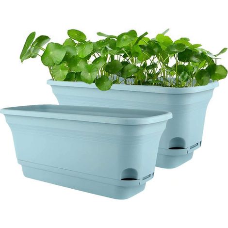 40CM Auto-Arrosantes Pot de Plante Jardinières rectangulaire en Plastique, Pot de Fleur décoratif Moderne pour Toutes Les Plantes, Fleurs, Herbes - Bleu, Lot de 2 (1/5)