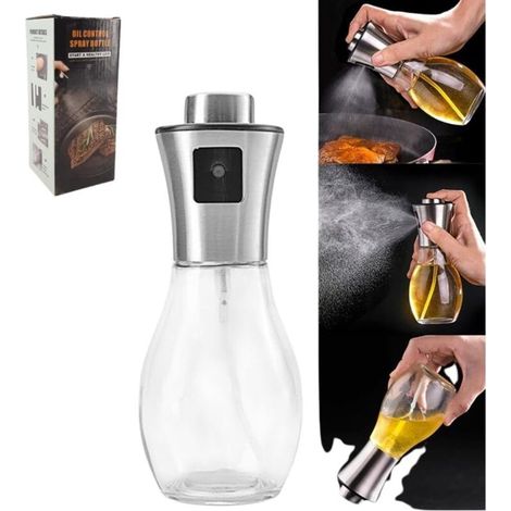 Vaporisateur d'huile, pulvérisateur d'huile d'olive 200 ml avec distributeur en acier inoxydable étanche, bouteille d'huile en verre pour barbecue/cuisine/salade [Classe énergétique A+++] (1/2)