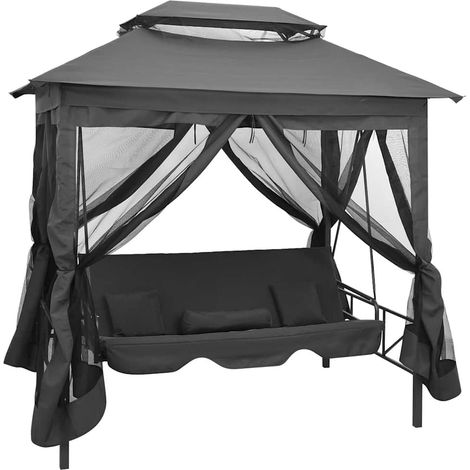 Balancelle convertible de jardin Mobilier de jardin - à auvent Anthracite 220x160x240 cm Acier BV158370 - BonneVie (1/5)