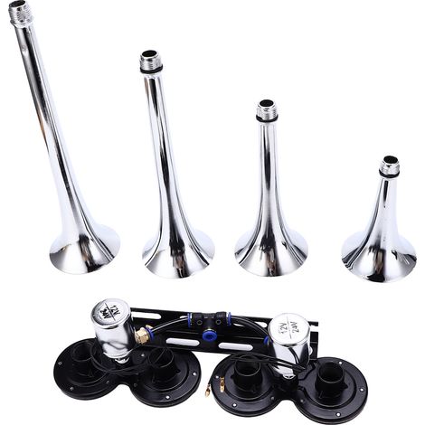 Kit de klaxon pneumatique 12-24V, klaxon de train à 4 haut-parleurs, 130dB, convient pour la mise à niveau des klaxons pneumatiques sur les camions, les voitures, les navires, les fourgonnettes et aut (1/5)