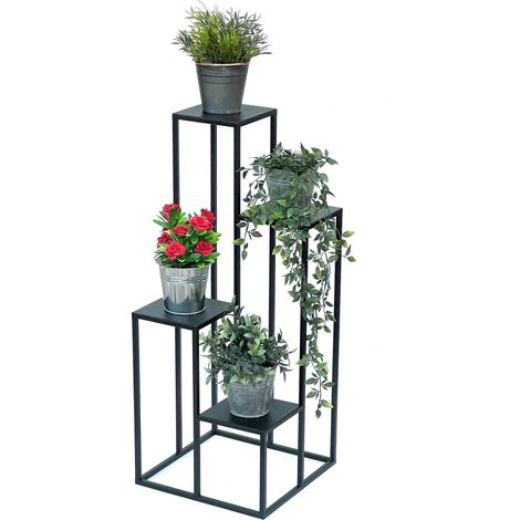 DanDiBo Blumentreppe Metall Schwarz 90 cm Pflanzentreppe Blumenständer 96354 Blumensäule Modern Pflanzenständer Blumenhocker