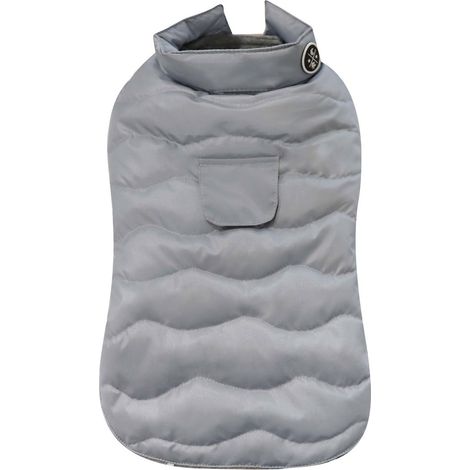 30 cm: Veste matelassée imperméable grise Eco Leaves avec doublure en polaire pour chiens (1/2)