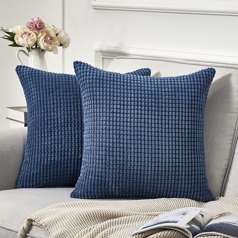 Housse de Coussin 45x 45 cm en Coton Mélangé Doux pour Coussin Canape Decoratif, 2 PCS Housse Coussin Scandinave de Coussin Sol (cyan) (1/2)