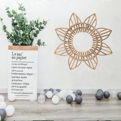 Cadre de miroir mural suspendu en rotin fait main, ornement pour salon et chambre (1/4)