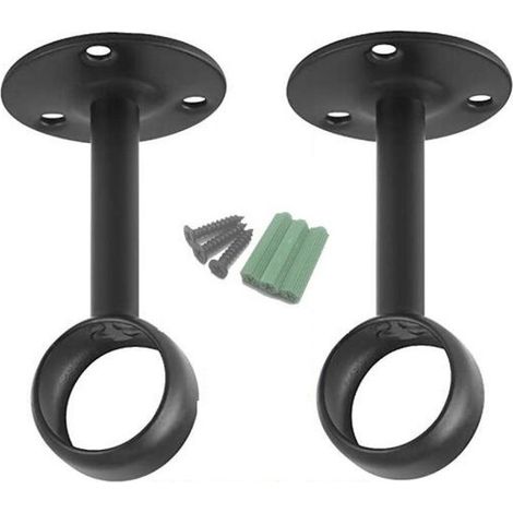 Support plafond pour tringle à rideau - Fixation en acier noir - Capacité de charge 5 kg - 2 pièces - Noir (1/5)