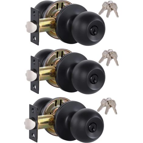 Tanuke Türstopper-Angebot: 3 Sets schwarze, abschließbare Türknäufe mit Griffen und 9 Schlüsseln, passend für Standardtüren (1/5)