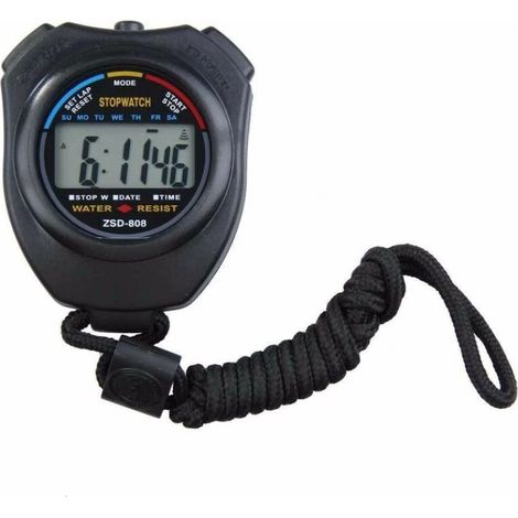 Chronomètre numérique LCD avec minuterie pour sport, noir – DELKEVIC (1/5)
