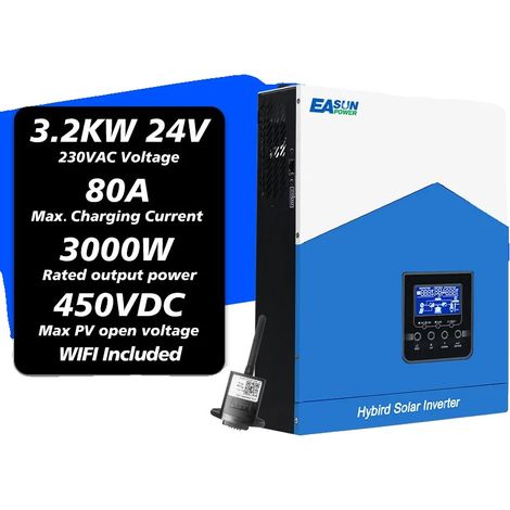 Hybridwechselrichter, reine Sinuswelle, intelligentes Batteriemanagement, 3.2KW 24V WIFI (1/2)